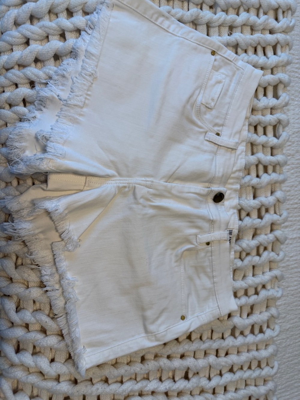 Blank NYC White High-Rise Denim Shorts with Frayed Hem